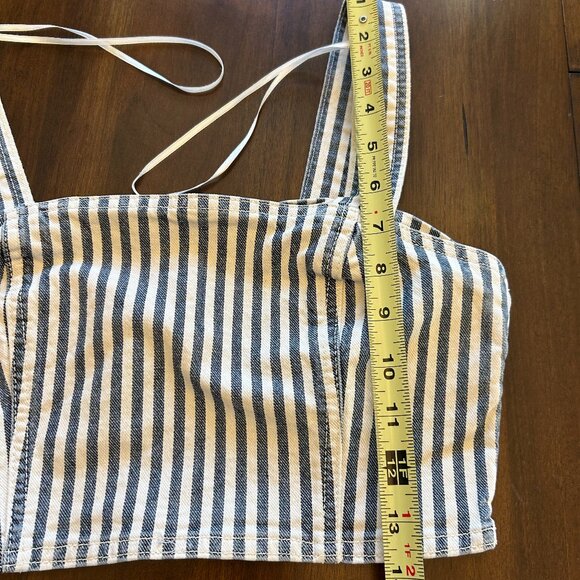 NWT Zara Denim Crop Top White Blue Striped Side Zipper Size Medium - Picture 14 of 15